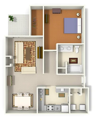 Floor plan A2 Saluda - 1 Bedroom, 1 Bathroom