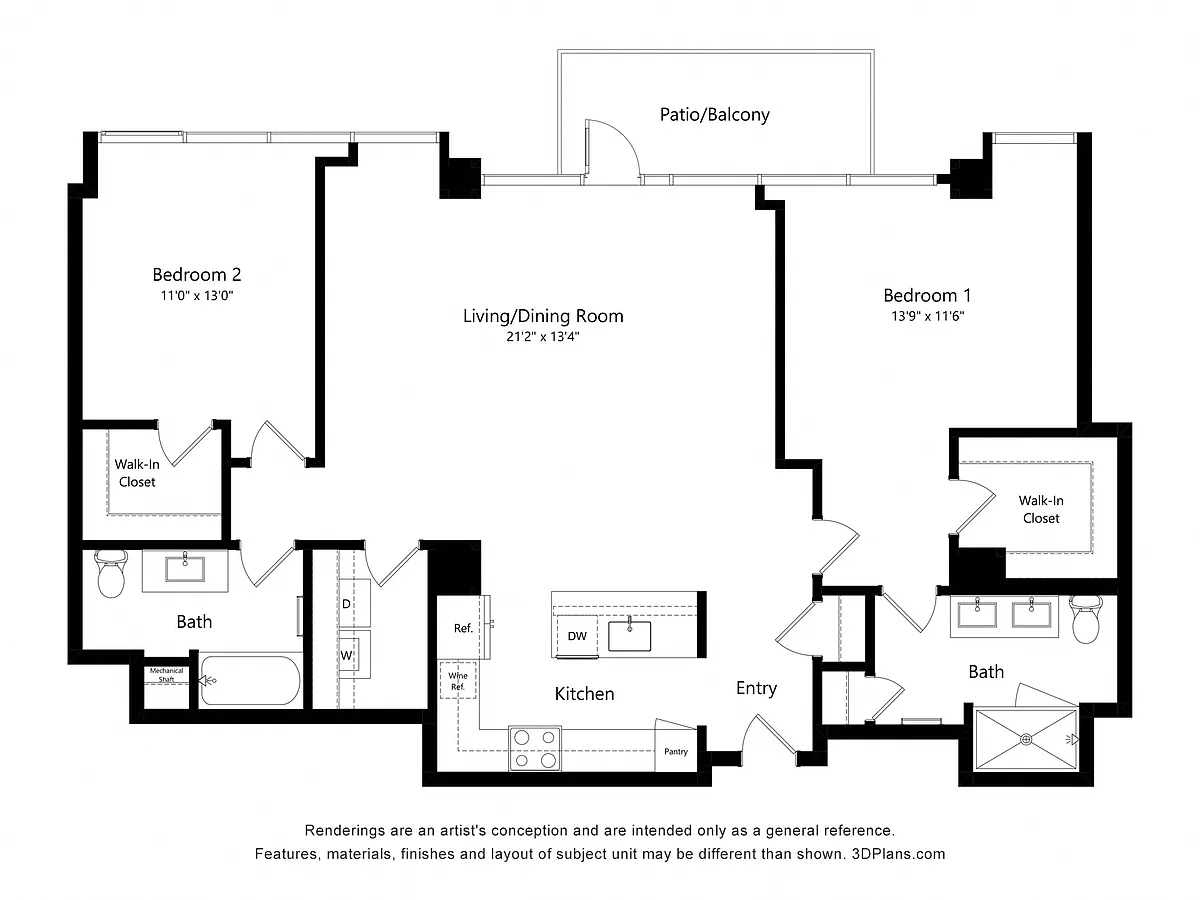 Floor plan 2 Bedroom Penthouse (CPH03)
