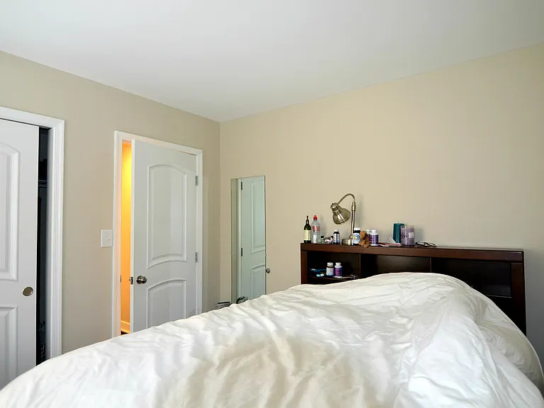 Primary bedroom with large closet and neutral finishes