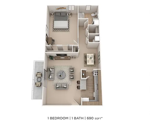 Floor plan One Bedroom - 690 sqft