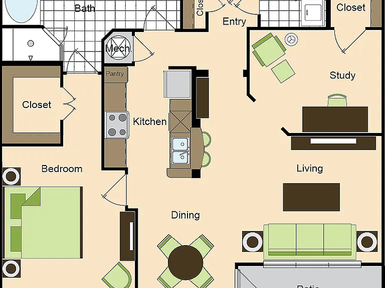 One Bedroom One Bath with Den (1049 SF) One Bedroom One Bath with Den (1049 SF)