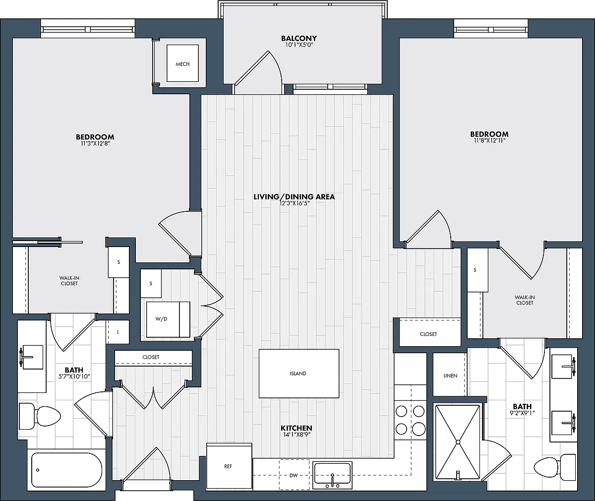 Floor plan 2 Bed/2 Bath-B2-Type A