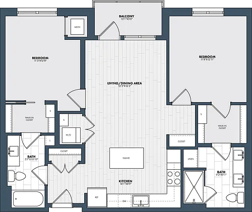 Floor plan 2 Bed/2 Bath-B2-1