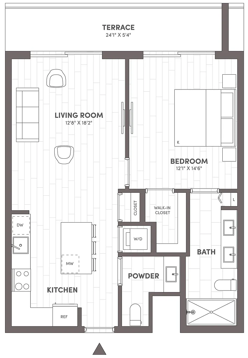 Floor plan 1 Bed-1.5 Bath-B1.A