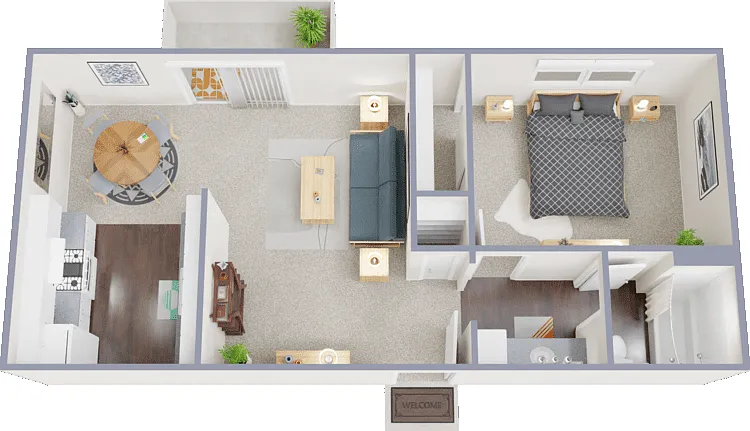 1 Bed 1 Bath A Floorplan Diagram