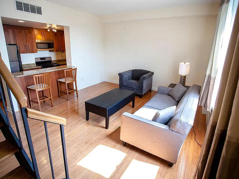 Living room, stairs, kitchen