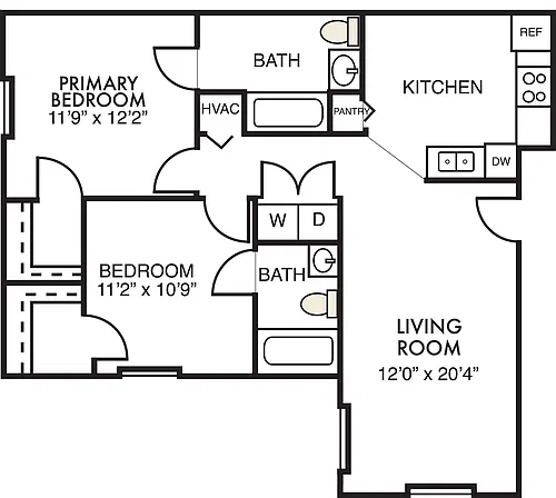 Floor plan 2 Bed 2 Bath (sunroom optional)
