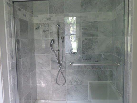 Gorgeous marble walk-in shower.