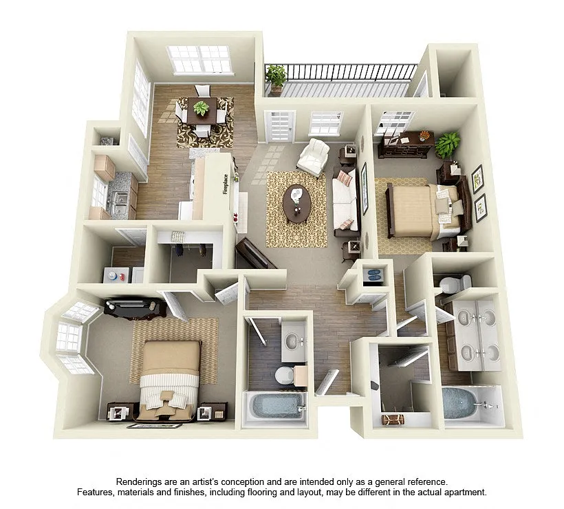 Floor plan 2 Bed 2 Bath Large