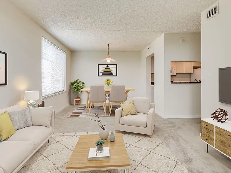 Two-bedroom townhome living area (virtually staged)