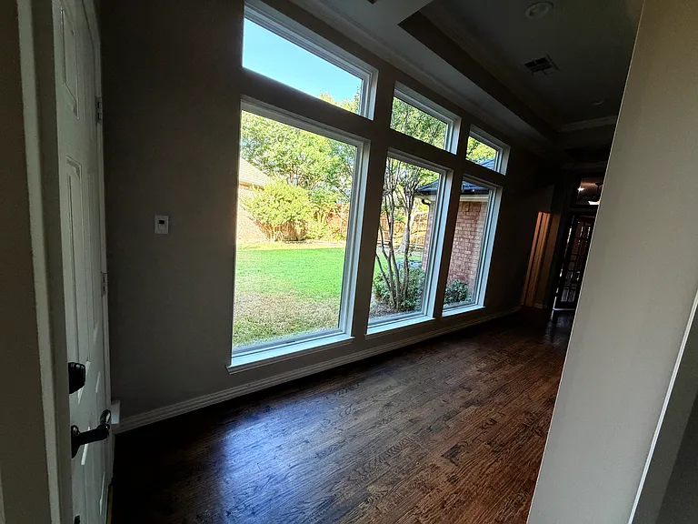 Entry windows looking into side yard