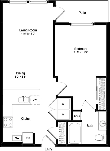 Floor plan One Bed A-1 - Phase III
