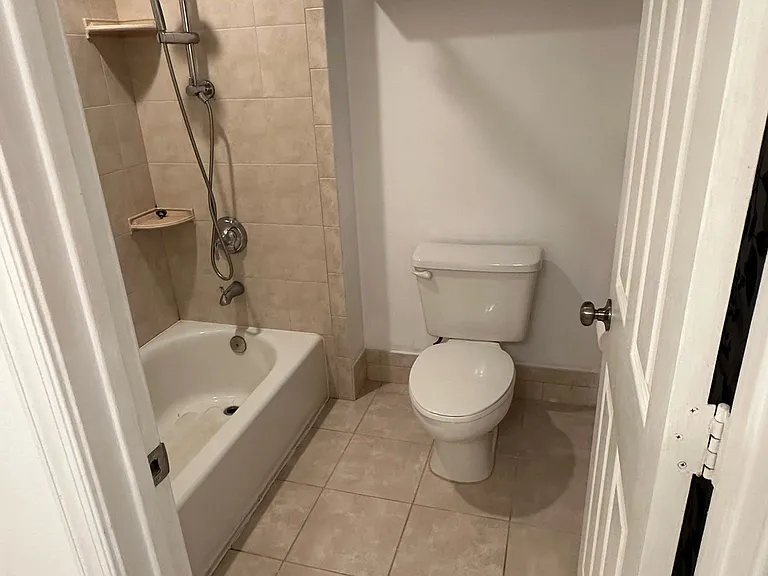 Upstairs bathroom shower and toilet area.