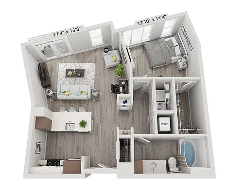 Floor plan One Bedroom A1S
