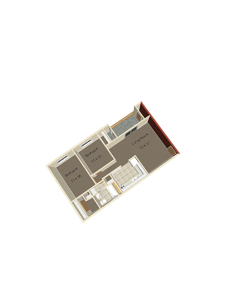 Floor plan 2 Bedroom 1 Bath 898-Hunter Ridge