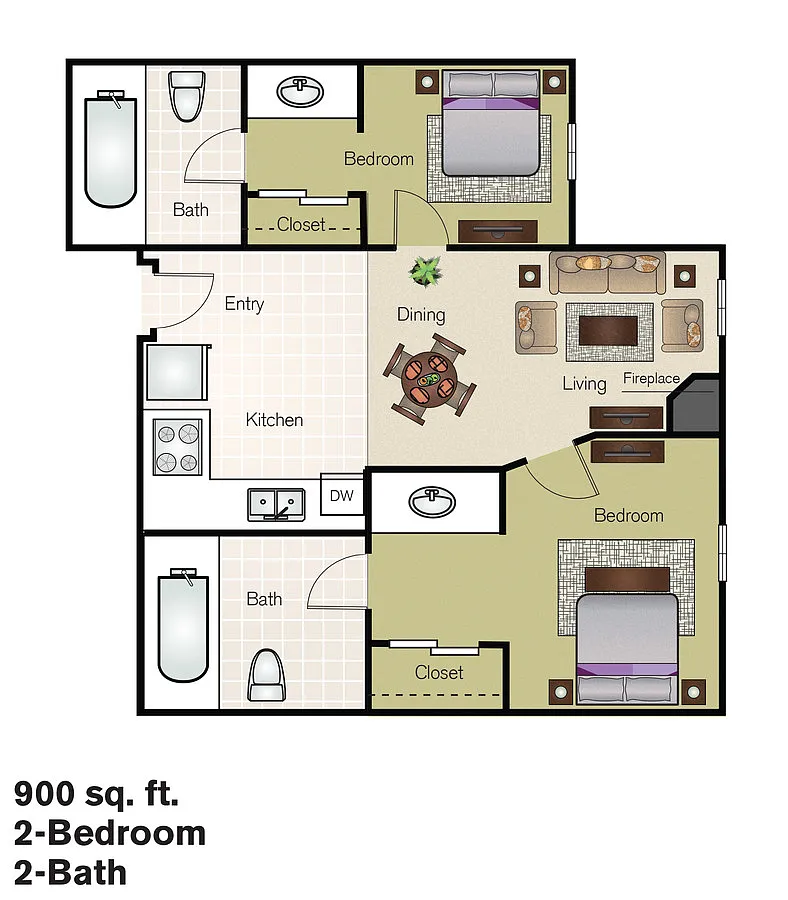 Floor plan Furnished 2 Bed Flat Long Term 8 Months or Longer