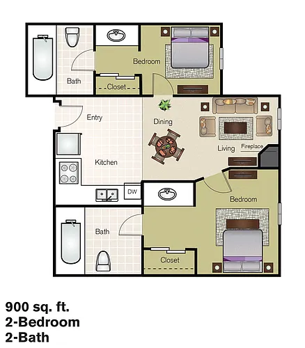 Floor plan Furnished 2 Bed Flat Short Term 1 to 7 Months
