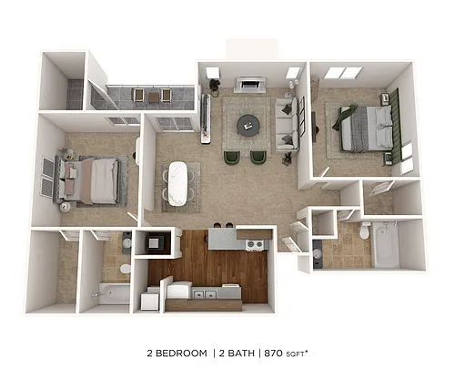Floor plan 2 Bedroom 2 Bath 870