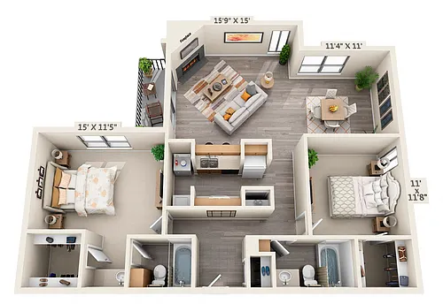 Floor plan 2 Bedroom, 2 Bath A