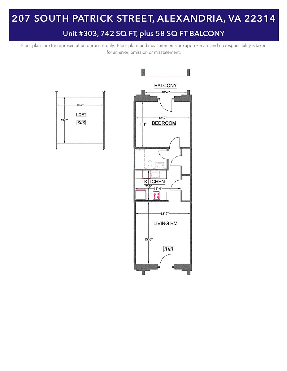 Floor plan 303-1BR w Loft-Avail July 5