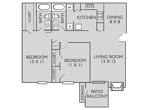 Floor plan 2 Bed, 2 Bath A Upgraded (60% Income Restricted)