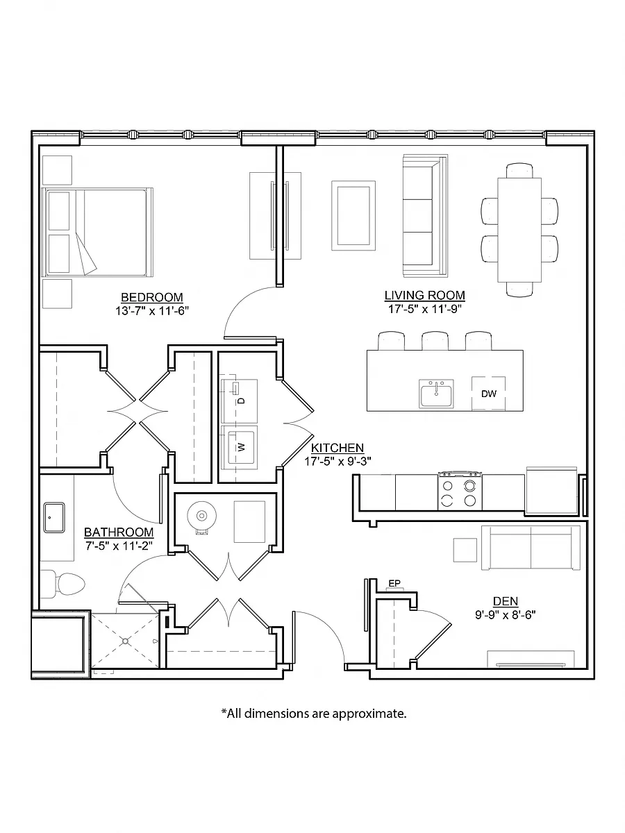 Floor plan Monet (1BR DEN)