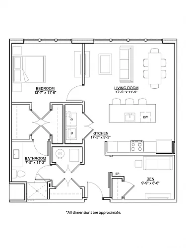 Floor plan Monet (1BR DEN)