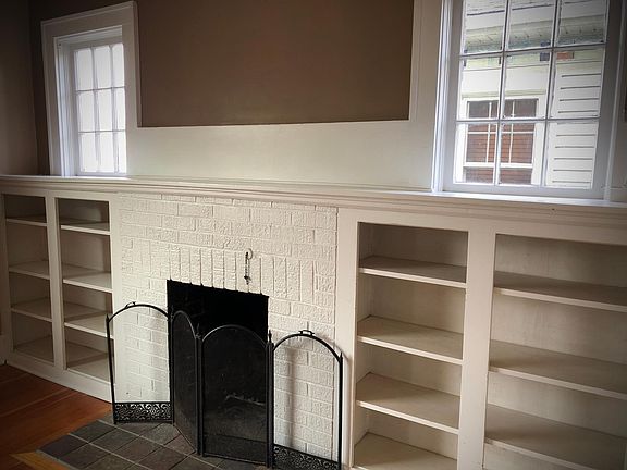 Living room built-ins and cozy fireplace