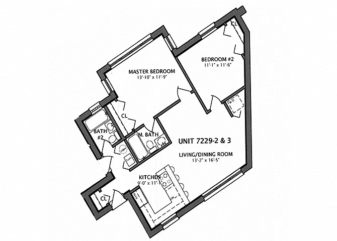 Floor plan 2 Bedroom | 2 Bath (C13)