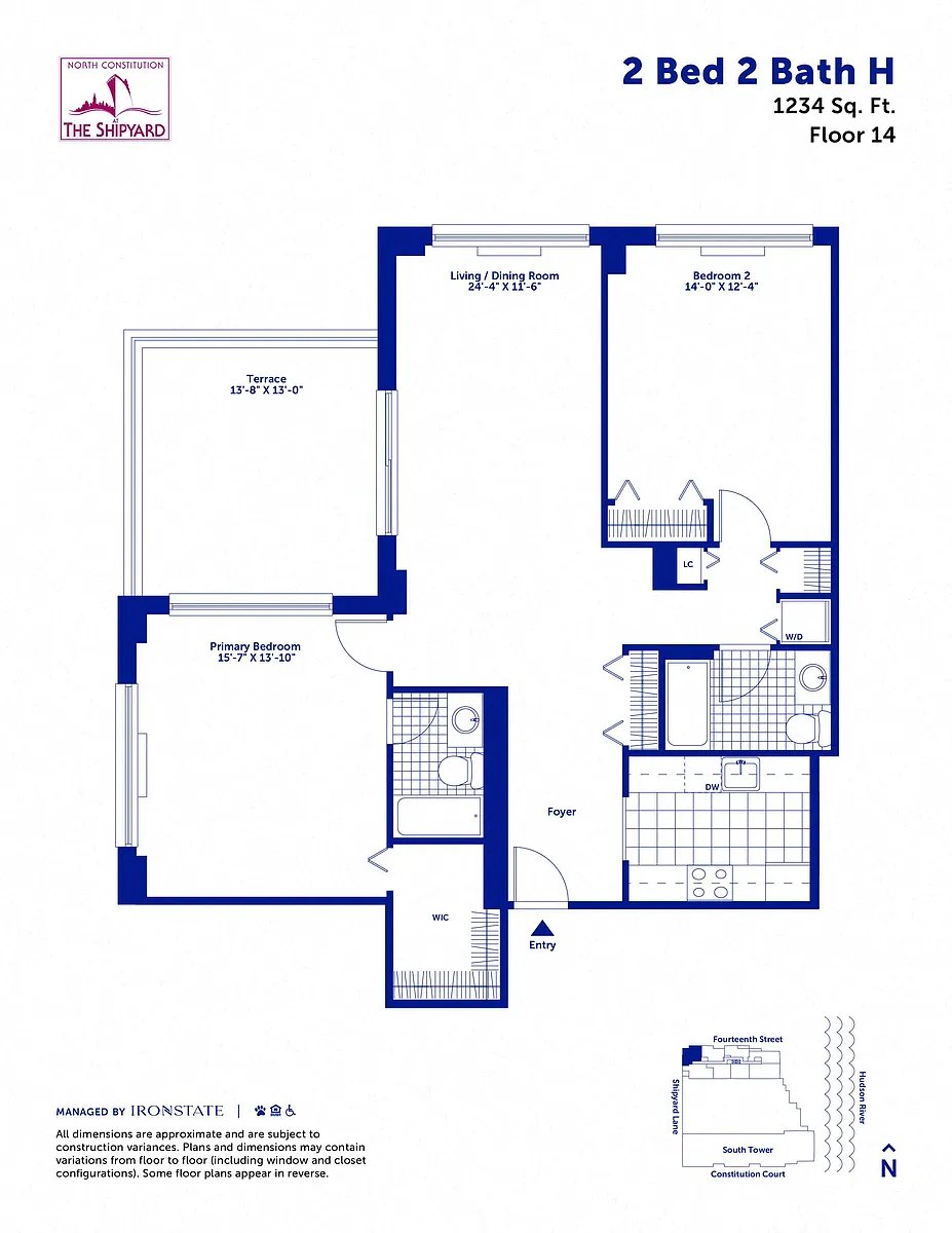 Floor plan 2 Bed 2 Bath H with Terrace