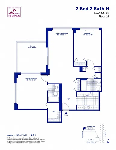 Floor plan 2 Bed 2 Bath H with Terrace