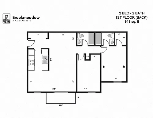 Floor plan 2 Bed, 2 Bath - 918 sq ft