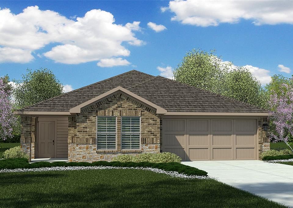 D.R. Horton's Express Homes Camden Floorplan Elevation E. All photos shown here may not depict the specified home & features included are for illustration purposes only   '