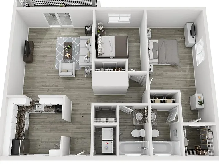 A 3D floor plan rendering of The Cypress.