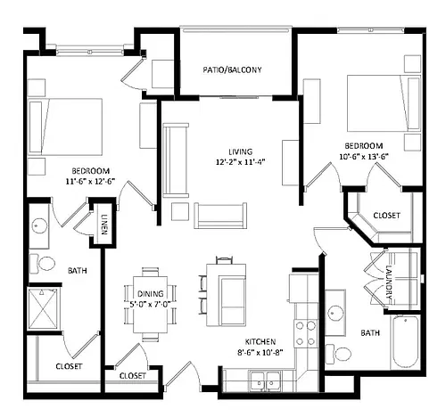 Floor plan 2 Bedroom E ADA