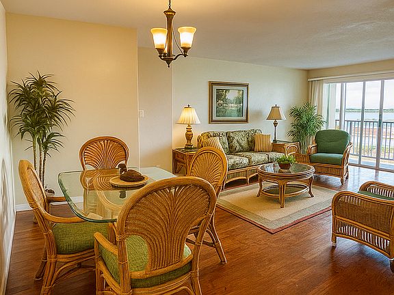 Virtually staged dining and living area