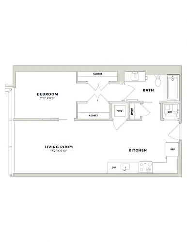 Floor plan 1 Bed-1 Bath-1G Luminary