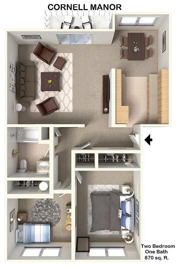 Floor plan 870 Sq ft 2x1