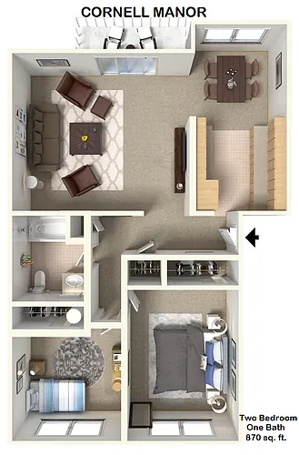 Floor plan 870 Sq ft 2x1