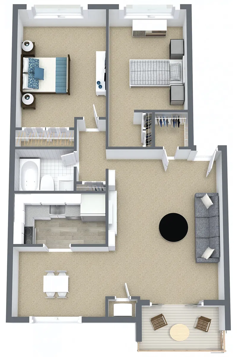 Floor plan 2 Beds, 1 Bath