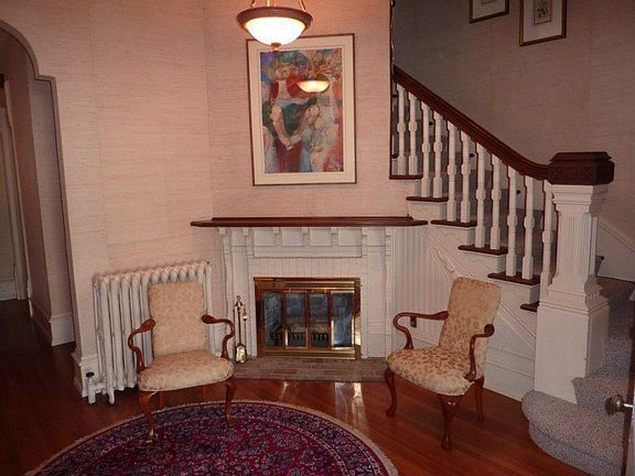 Entry with fireplace