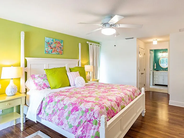 Master bedroom with view of bathroom