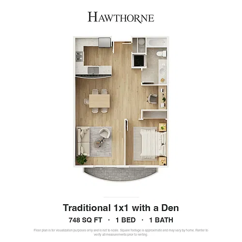 Floor plan Traditional 1x1 with a Den
