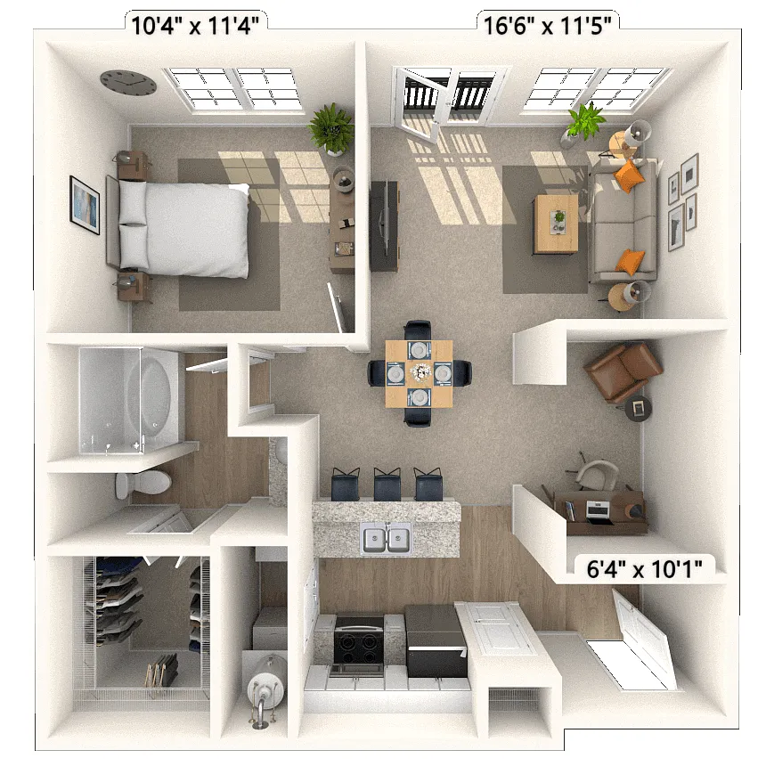 Floor plan Traditional 1x1 761-850 SF