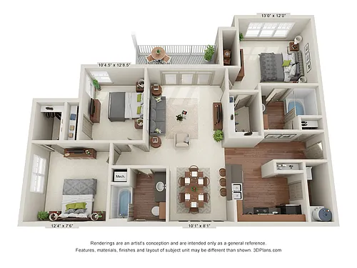 Floor plan Cypress 3 Bedroom 2 Bathroom