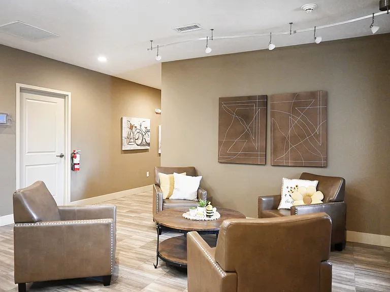 Waiting area in the front entrance of the clubhouse at The Sterling Kearney.