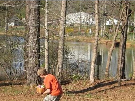Easter egg hunt fun on lake