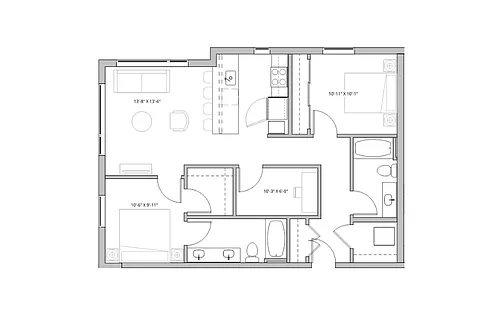 Floor plan 2x2 + Den - D1