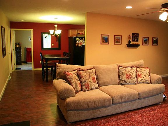 View from living rm toward dining rm and the family rm in ba