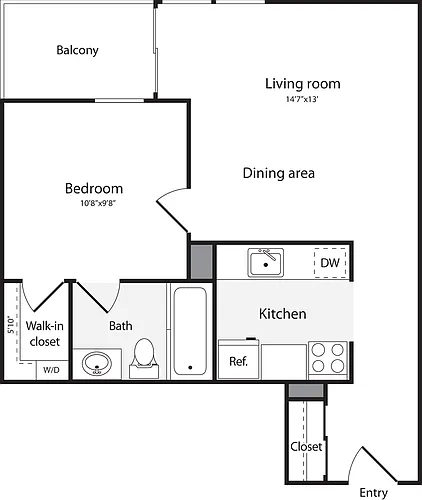 Floor plan 1 Bedroom B WD